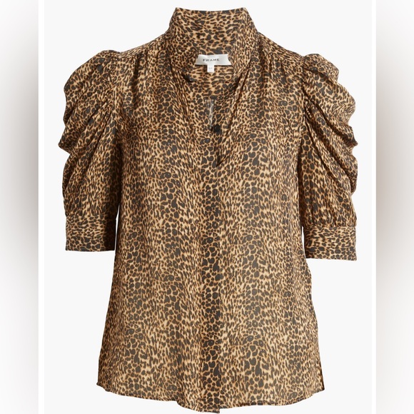Frame Gillian Leopard-Print Silk Chiffon Blouse Size Medium (6-8) - Picture 2 of 16